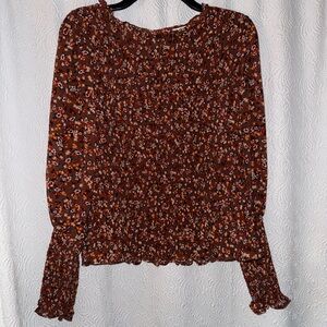 Terra & Sky Floral Print Blouse in Dark Brown